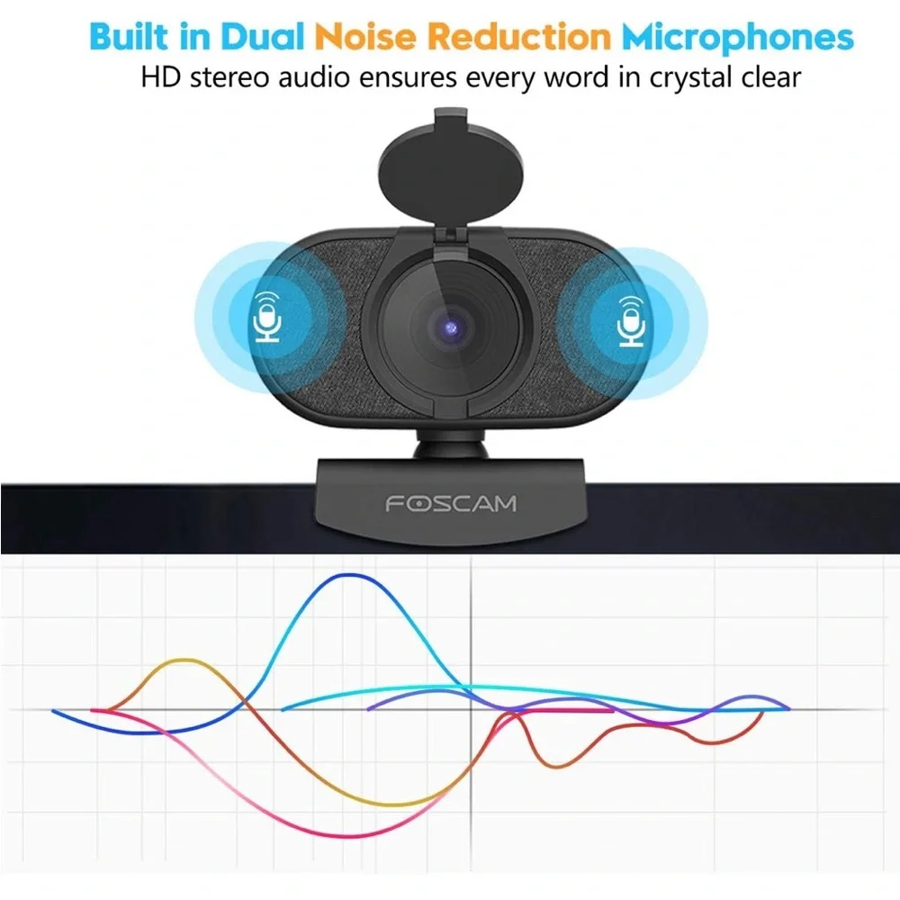 Foscam 2K 4MP Webcam with Dual Noise Reduction Microphones